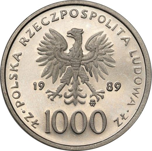 Anverso Pruebas 1000 eslotis 1989 MW ET "JuanPablo II" Níquel - valor de la moneda  - Polonia, República Popular
