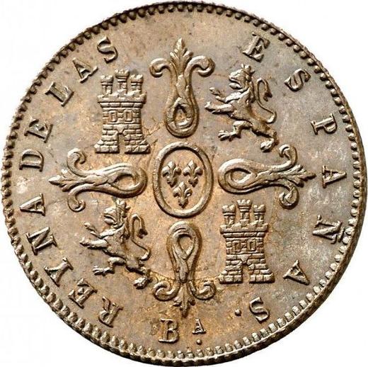 Реверс монеты - 4 мараведи 1853 года Ba - цена  монеты - Испания, Изабелла II