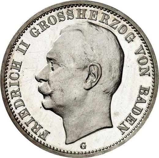 Аверс монеты - 3 марки 1914 года G "Баден" - цена серебряной монеты - Германия, Германская Империя