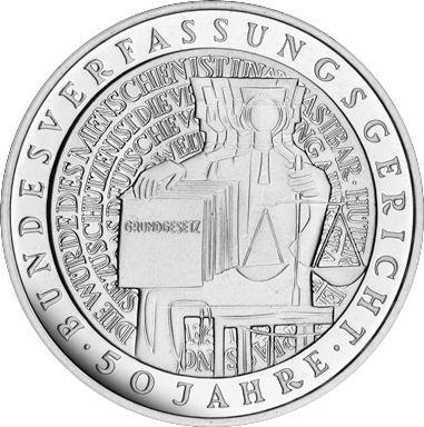 Аверс монеты - 10 марок 2001 года F "Конституционный суд" - цена серебряной монеты - Германия, ФРГ