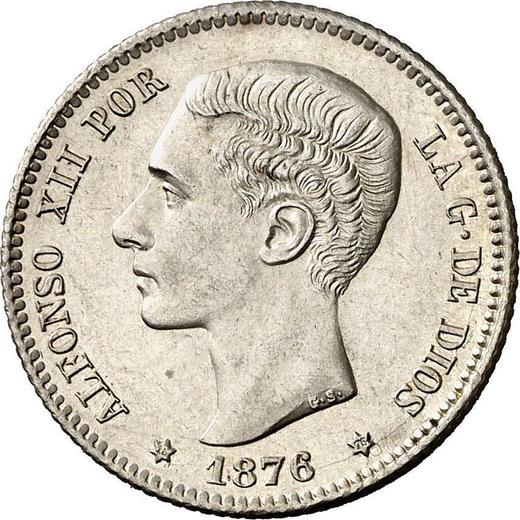 Аверс монеты - 1 песета 1876 года DEM - цена серебряной монеты - Испания, Альфонсо XII