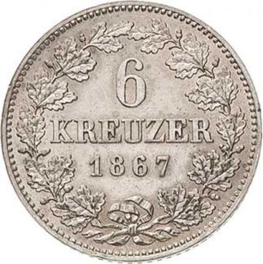 Реверс монеты - 6 крейцеров 1867 года - цена серебряной монеты - Бавария, Людвиг II