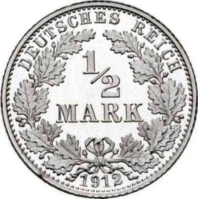Аверс монеты - 1/2 марки 1912 года A "Тип 1905-1919" - цена серебряной монеты - Германия, Германская Империя