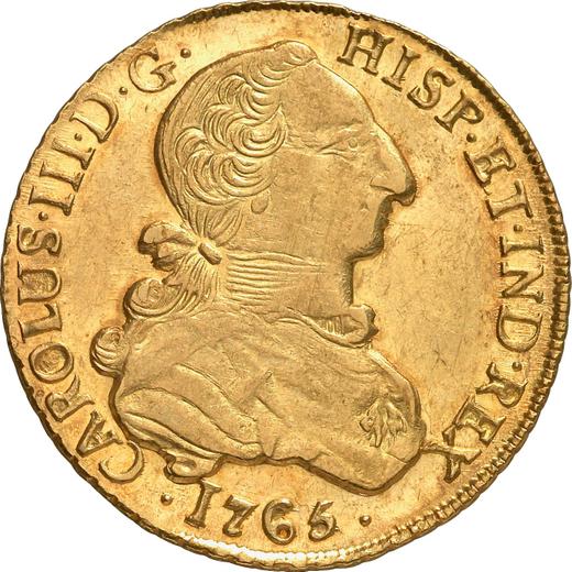 Аверс монеты - 8 эскудо 1765 года G - цена золотой монеты - Гватемала, Карл III