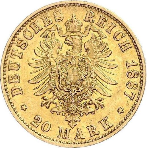 Reverso 20 marcos 1887 J "Hamburg" - valor de la moneda de oro - Alemania, Imperio alemán