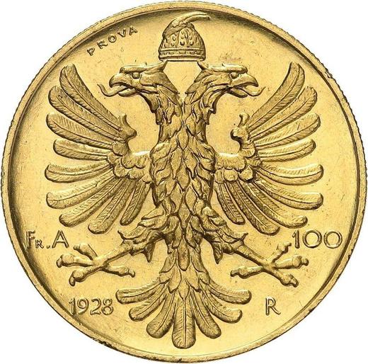 Rewers monety - Próba 100 franga ari 1928 R PROVA - Albania, Ahmed ben Zogu
