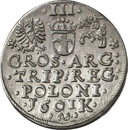 Rewers monety - Trojak 1601 K "Mennica krakowska" - cena srebrnej monety - Polska, Zygmunt III