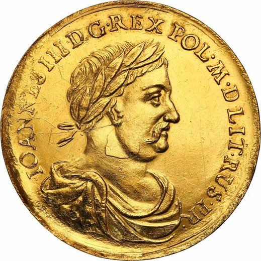 Аверс монеты - Донатив 3 дуката 1677 года "Краков" - цена золотой монеты - Польша, Ян III Собеский