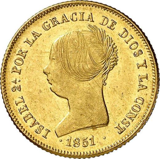 Аверс монеты - 100 реалов 1851 года "Тип 1851-1855" Восьмиконечные звёзды - цена золотой монеты - Испания, Изабелла II