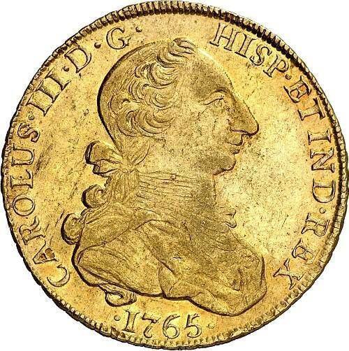 Awers monety - 8 escudo 1765 LM JM - cena złotej monety - Peru, Karol III