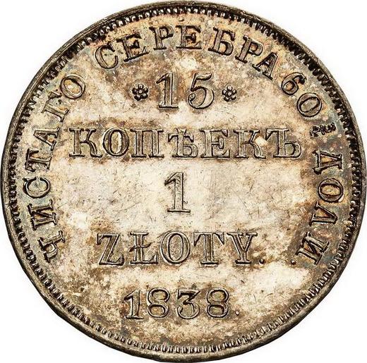 Rewers monety - 15 kopiejek - 1 złoty 1838 НГ - cena srebrnej monety - Polska, Zabór Rosyjski