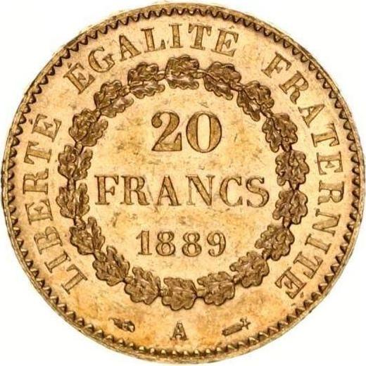 Реверс монеты - 20 франков 1889 года A "Тип 1871-1898" Париж - цена золотой монеты - Франция, Третья республика