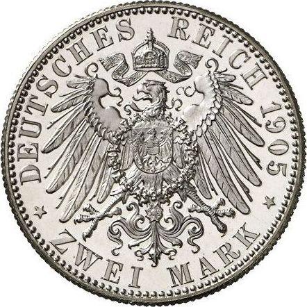 Реверс монеты - 2 марки 1905 года E "Саксония" - цена серебряной монеты - Германия, Германская Империя
