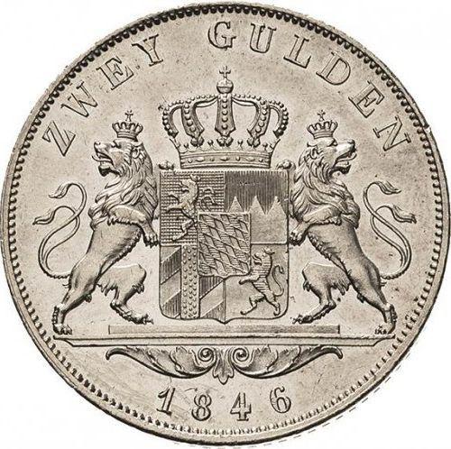Реверс монеты - 2 гульдена 1846 года - цена серебряной монеты - Бавария, Людвиг I