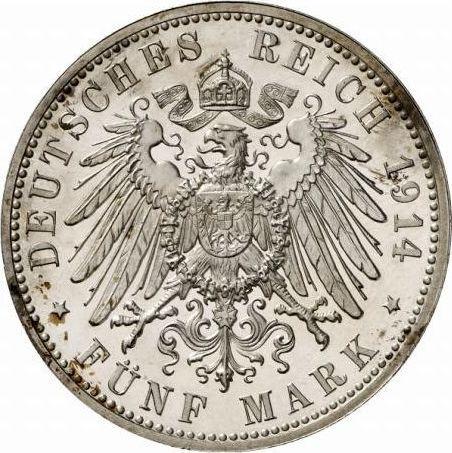 Reverso 5 marcos 1914 D "Bavaria" Canto liso - valor de la moneda de plata - Alemania, Imperio alemán