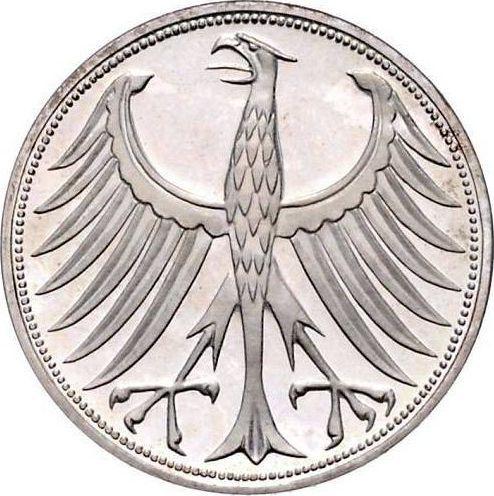 Реверс монеты - 5 марок 1966 года G - цена серебряной монеты - Германия, ФРГ