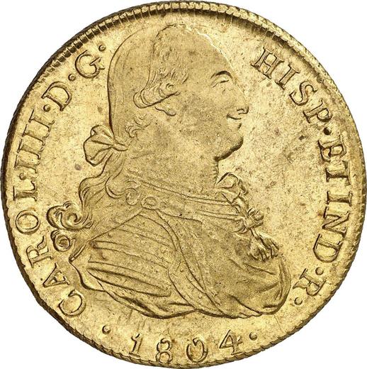 Awers monety - 8 escudo 1804 IJ - cena złotej monety - Peru, Karol IV