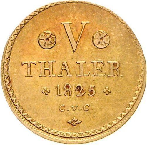 Реверс монеты - 5 талеров 1825 года CvC - цена золотой монеты - Брауншвейг-Вольфенбюттель, Карл II
