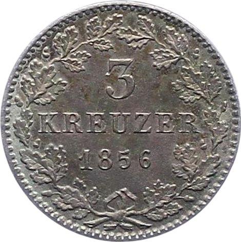 Реверс монеты - 3 крейцера 1856 года - цена серебряной монеты - Гессен-Дармштадт, Людвиг III