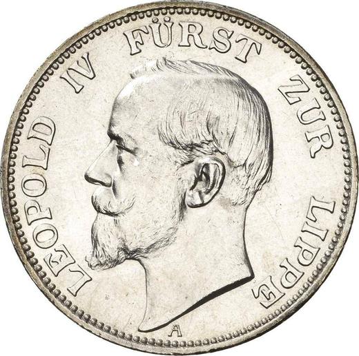 Аверс монеты - 3 марки 1913 года A "Липпе-Детмольд" - цена серебряной монеты - Германия, Германская Империя