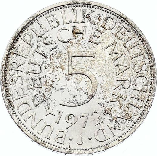 Аверс монеты - 5 марок 1972 года J - цена серебряной монеты - Германия, ФРГ