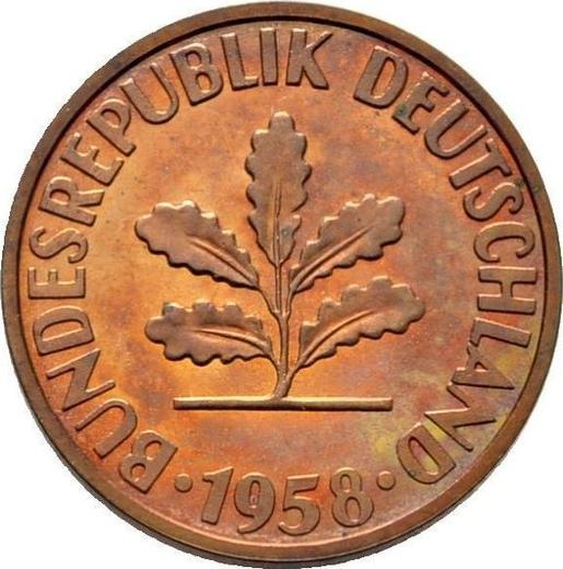 Реверс монеты - 2 пфеннига 1958 года D - цена  монеты - Германия, ФРГ