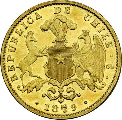 Реверс монеты - 10 песо 1879 года So - цена  монеты - Чили, Республика