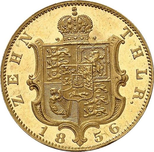Реверс монеты - 10 талеров 1856 года B - цена золотой монеты - Ганновер, Георг V