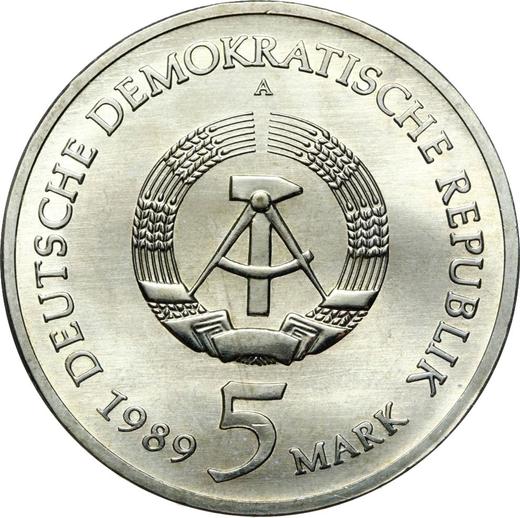 Rewers monety - 5 marek 1989 A "Kościół Mariacki w Mühlhausen" - cena  monety - Niemcy, NRD