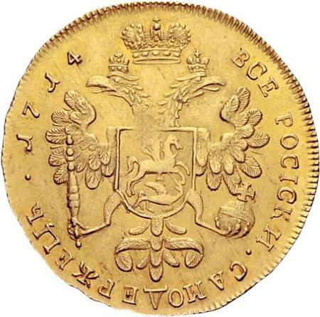 Reverso Chervonetz doble 1714 Reacuñación Canto estriado oblicuo - valor de la moneda de oro - Rusia, Pedro I