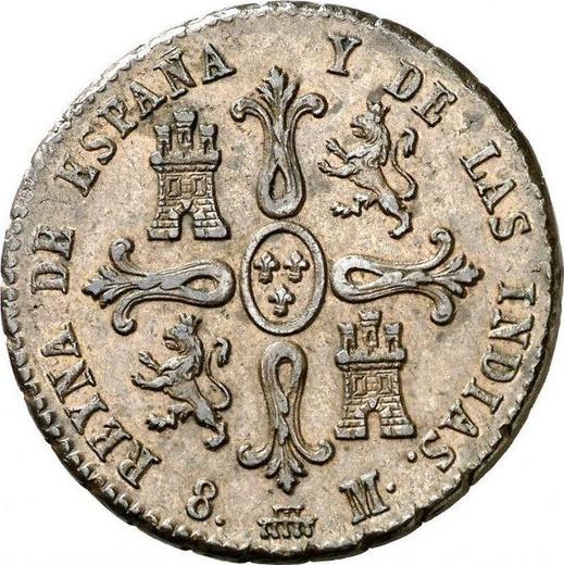 Reverso 8 maravedíes 1835 "Valor nominal sobre el anverso" - valor de la moneda  - España, Isabel II