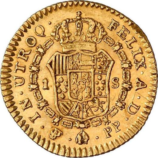 Реверс монеты - 1 эскудо 1797 года PTS PP - цена золотой монеты - Боливия, Карл IV