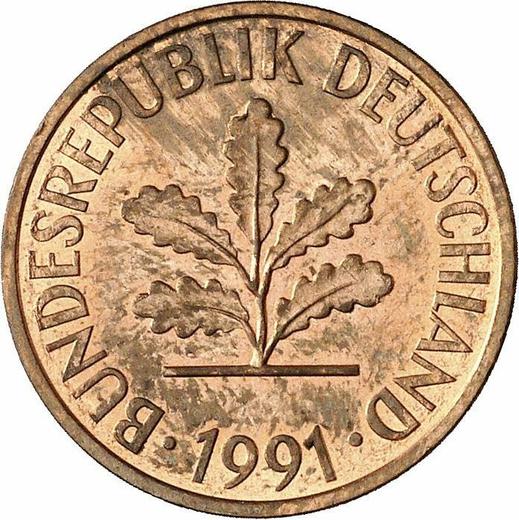 Реверс монеты - 2 пфеннига 1991 года D - цена  монеты - Германия, ФРГ