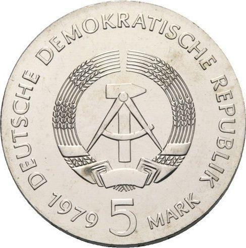 Reverso 5 marcos 1979 "Albert Einstein" - valor de la moneda  - Alemania, República Democrática Alemana (RDA)