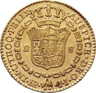 Реверс монеты - 2 эскудо 1778 года NR JJ - цена золотой монеты - Колумбия, Карл III
