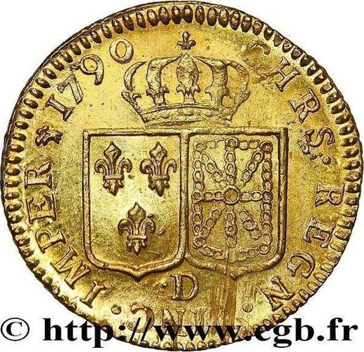 Reverso Louis d'Or 1790 D Lyon - valor de la moneda de oro - Francia, Luis XVI
