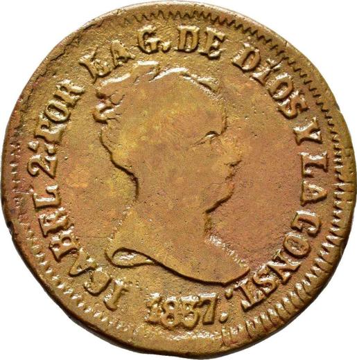 Anverso 8 maravedíes 1837 PP "Valor nominal sobre el reverso" - valor de la moneda  - España, Isabel II