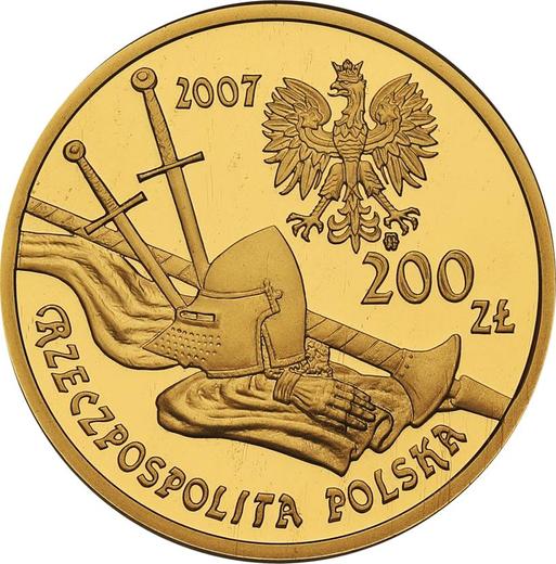 Аверс монеты - 200 злотых 2007 года MW "Тяжеловооружённый рыцарь" - цена золотой монеты - Польша, III Республика после деноминации
