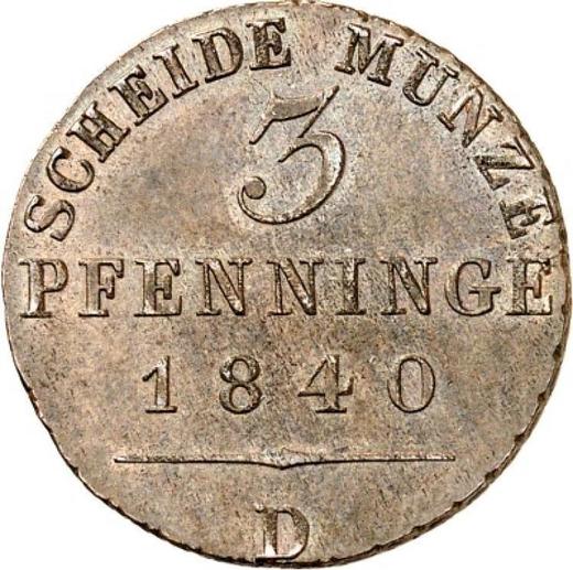 Reverso 3 Pfennige 1840 D - valor de la moneda  - Prusia, Federico Guillermo III
