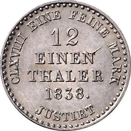 Rewers monety - 1/12 Thaler 1838 B - cena srebrnej monety - Hanower, Ernest August I