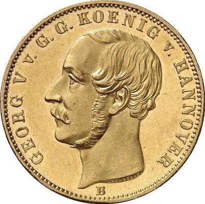 Anverso 10 táleros 1855 B - valor de la moneda de oro - Hannover, Jorge V