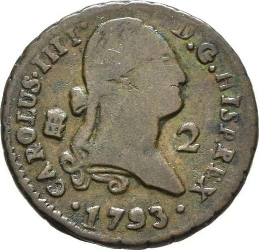 Awers monety - 2 maravedis 1793 - cena  monety - Hiszpania, Karol IV