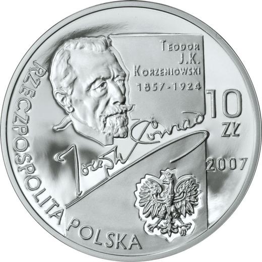 Anverso 10 eslotis 2007 MW RK "150 aniversario de Konrad Korzeniowski" - valor de la moneda de plata - Polonia, República moderna
