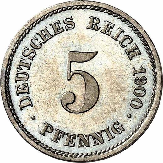 Аверс монеты - 5 пфеннигов 1900 года F "Тип 1890-1915" - цена  монеты - Германия, Германская Империя