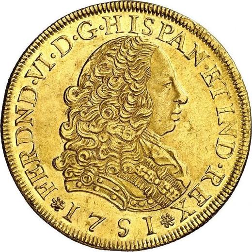 Awers monety - 8 escudo 1751 LM J - cena złotej monety - Peru, Ferdynand VI