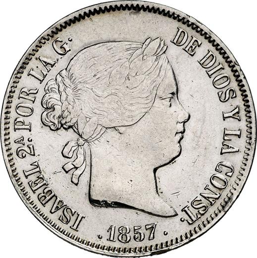 Anverso 20 reales 1857 Estrellas de siete puntas - valor de la moneda de plata - España, Isabel II