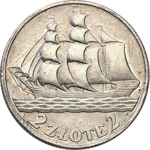 Reverso Pruebas 2 eslotis 1936 "Velero" Aluminio - valor de la moneda  - Polonia, Segunda República