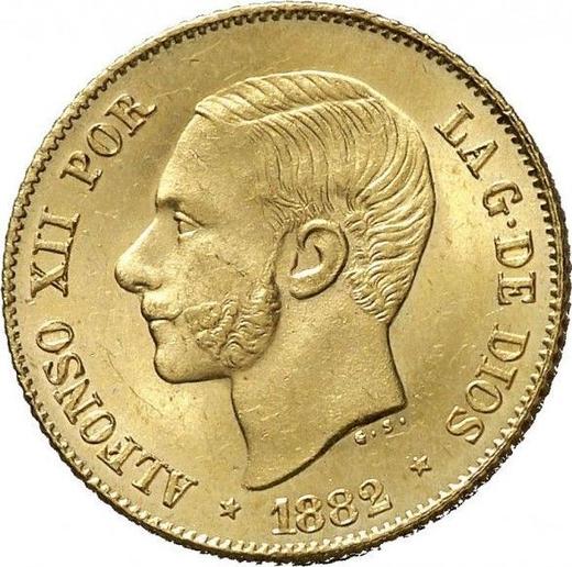 Аверс монеты - 4 песо 1882 года - цена золотой монеты - Филиппины, Альфонсо XII