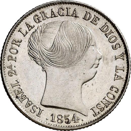 Аверс монеты - 4 реала 1854 года Восьмиконечные звёзды - цена серебряной монеты - Испания, Изабелла II
