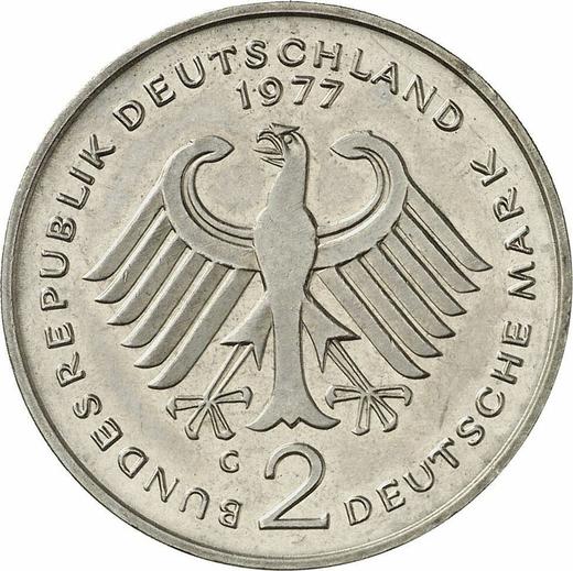 Rewers monety - 2 marki 1977 G "Theodor Heuss" - cena  monety - Niemcy, RFN